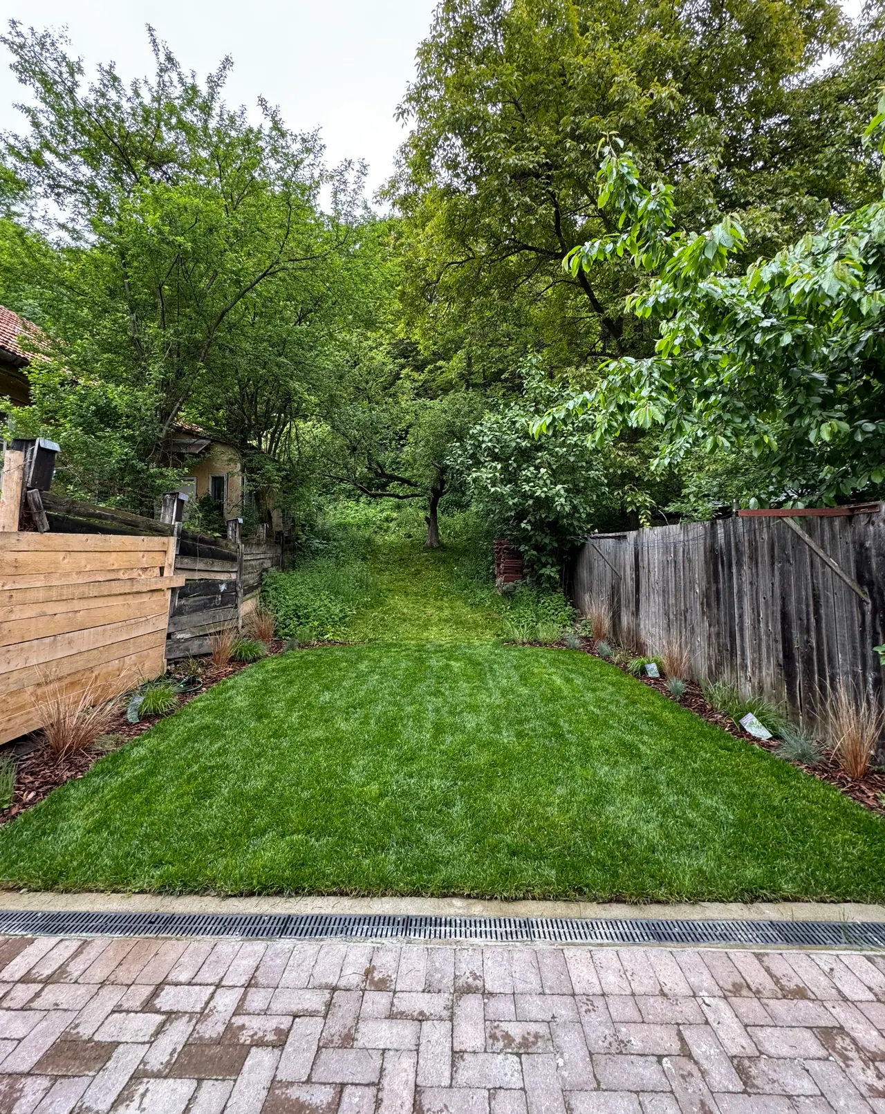 Private garden with lawn and fruit trees